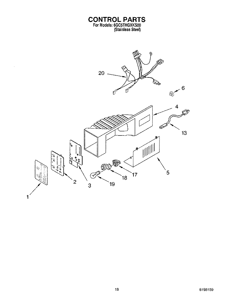 CONTROL PARTS Diagram and Parts List for 6GC5THGXKS00  Whirlpool Refrigerator