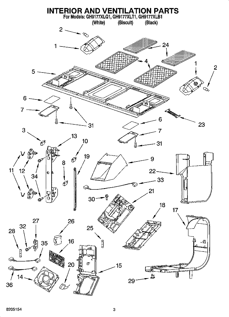 INTERIOR AND VENTILATION PARTS Diagram and Parts List for GH9177XLB1  Whirlpool Microwave