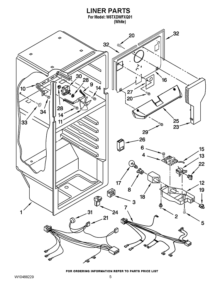 LINER PARTS Diagram and Parts List for W5TXDWFXQ01  Whirlpool Refrigerator