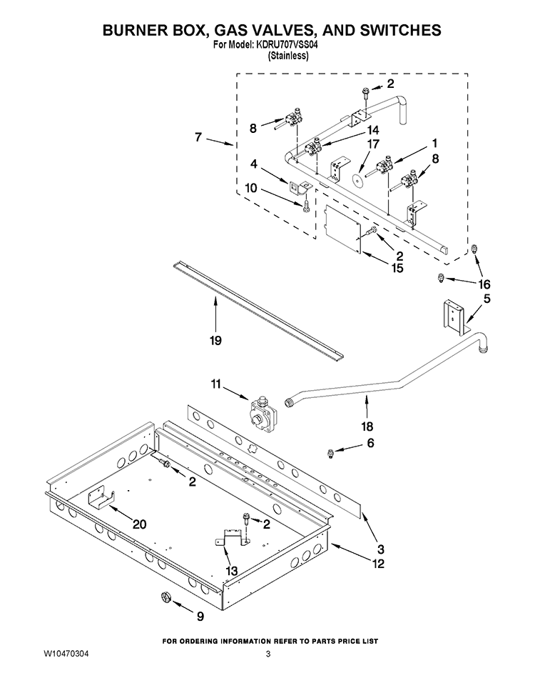 BURNER BOX, GAS VALVES, AND SWITCHES Diagram and Parts List for KDRU707VSS04  KitchenAid Range