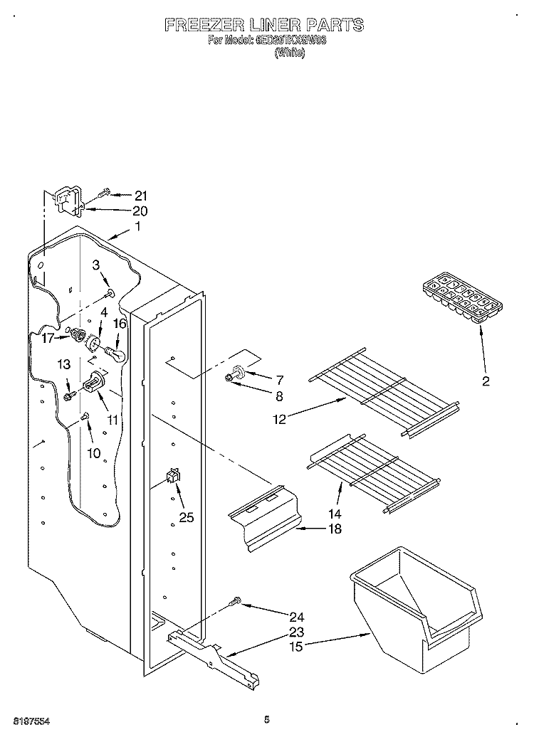 FREEZER LINER Diagram and Parts List for 6ED20TKXGW03  Whirlpool Refrigerator
