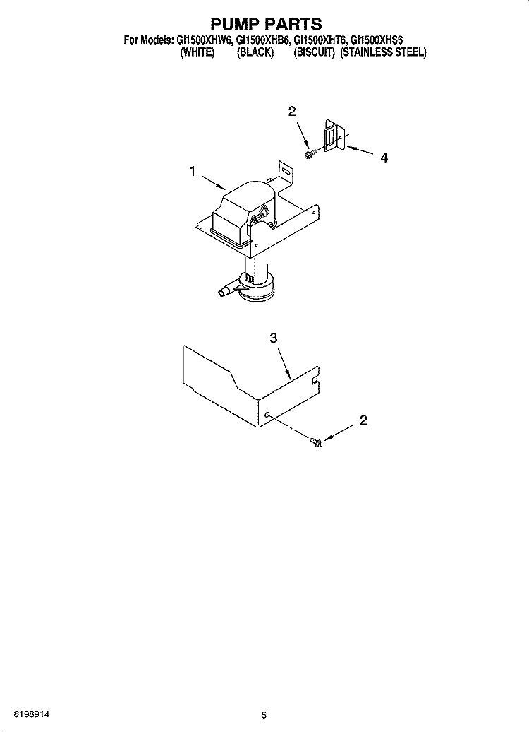 PUMP PARTS Diagram and Parts List for GI1500XHB6  Whirlpool Ice Maker