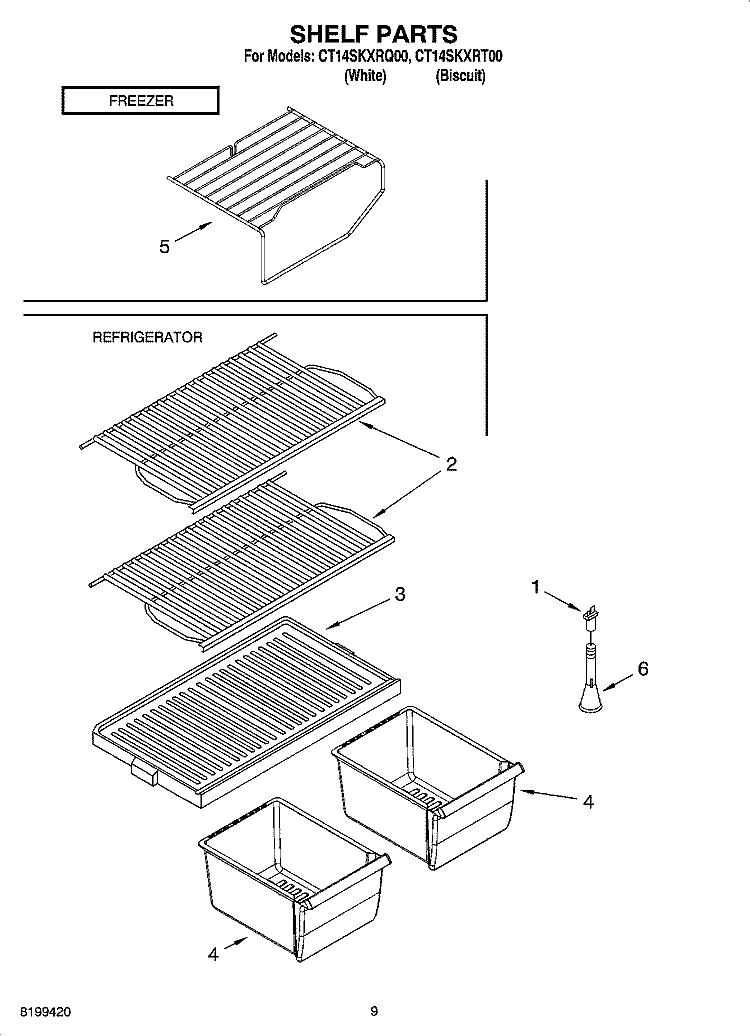 SHELF PARTS, OPTIONAL PARTS Diagram and Parts List for CT14SKXRT00  Crosley Refrigerator