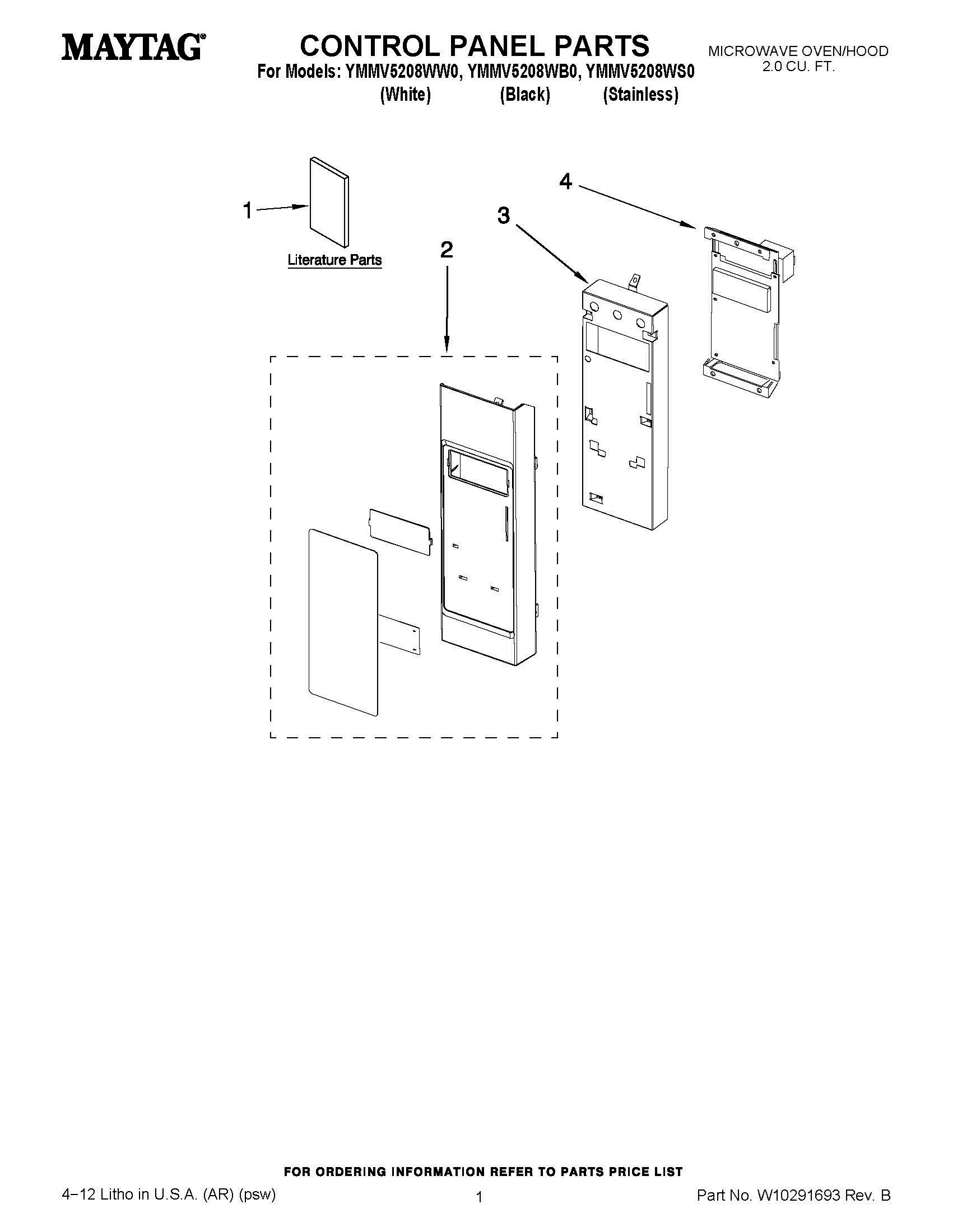 01 - CONTROL PANEL PARTS Diagram and Parts List for YMMV5208WB0  Whirlpool Microwave