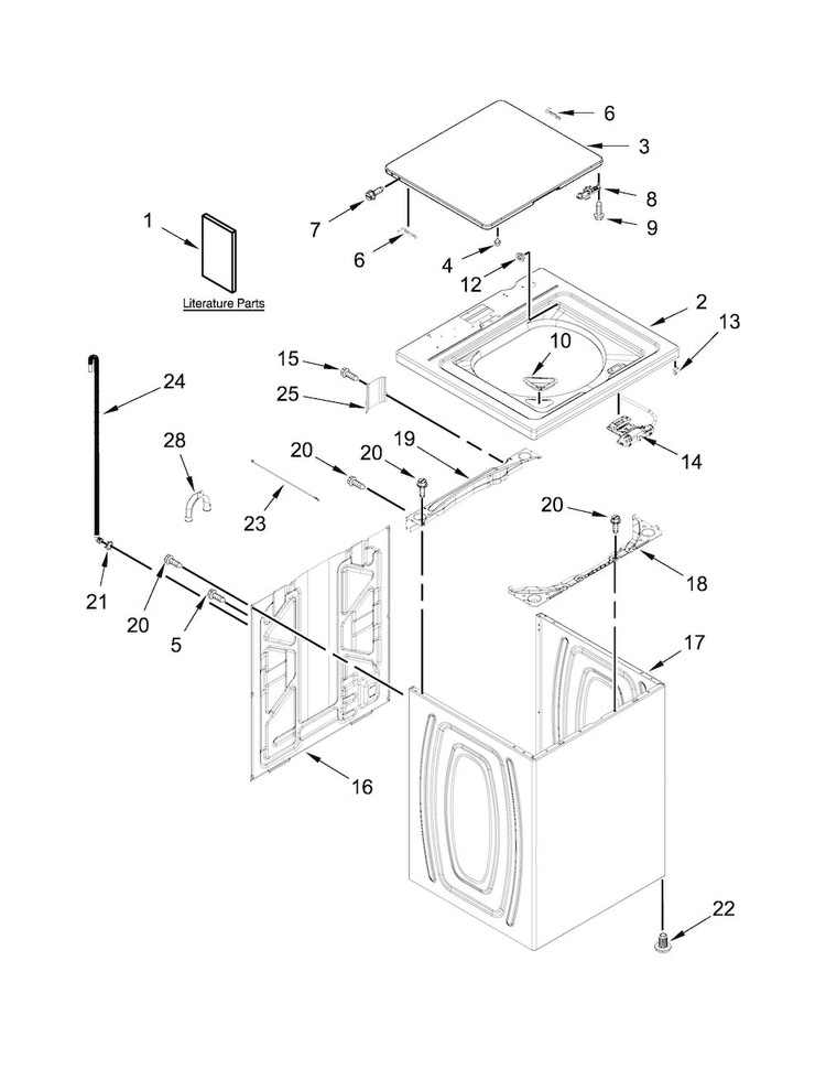 Top And Cabinet Parts Diagram and Parts List for 1CWTW4815EW1  Whirlpool Washer