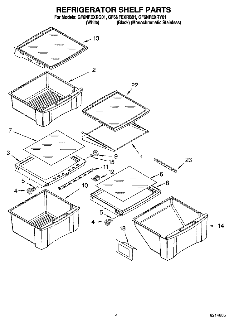 REFRIGERATOR SHELF PARTS Diagram and Parts List for GF6NFEXRB01  Whirlpool Refrigerator