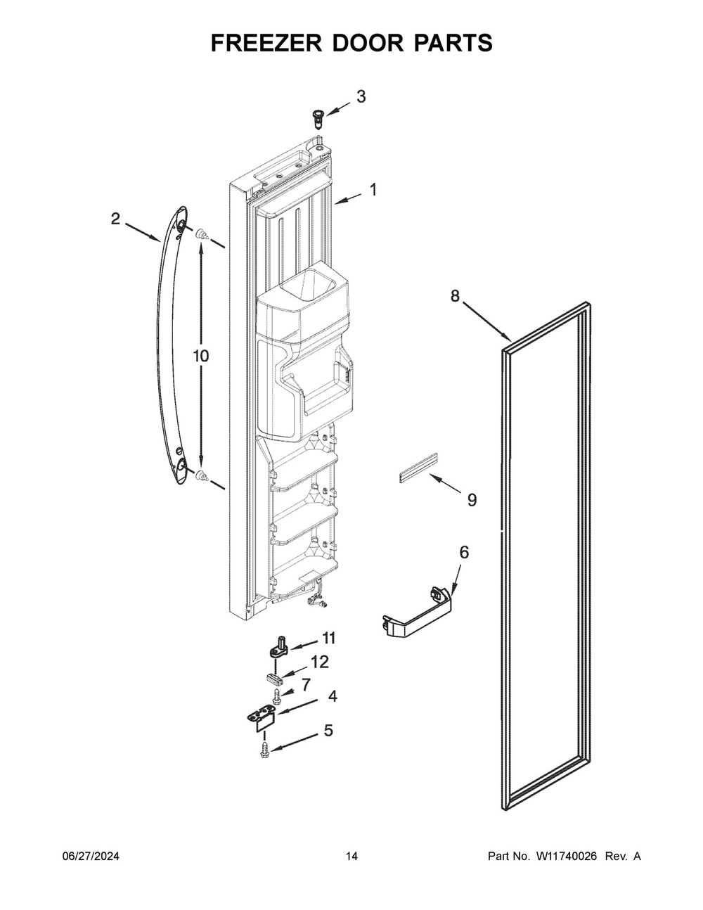 08 - Freezer Door Parts Diagram and Parts List for WRS325SDHZ13  Whirlpool Refrigerator
