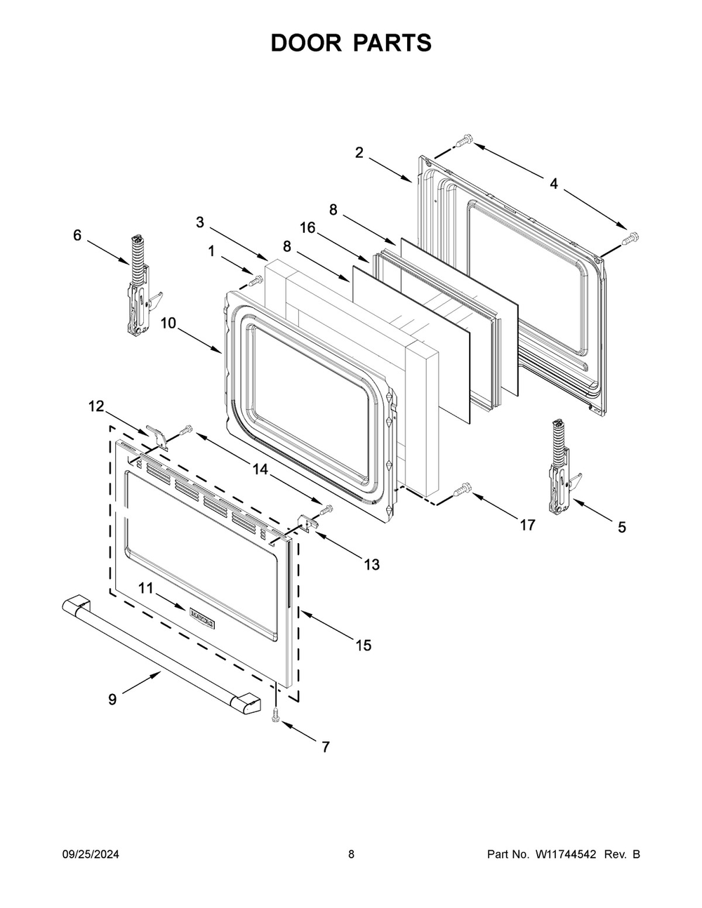 05 - Door Parts Diagram and Parts List for MFES6030RW0  Whirlpool Range