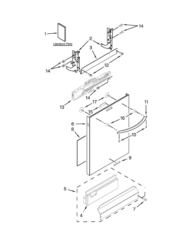 Door Panel Parts Diagram and Parts List for KUDS30SXSS9  KitchenAid Dishwasher