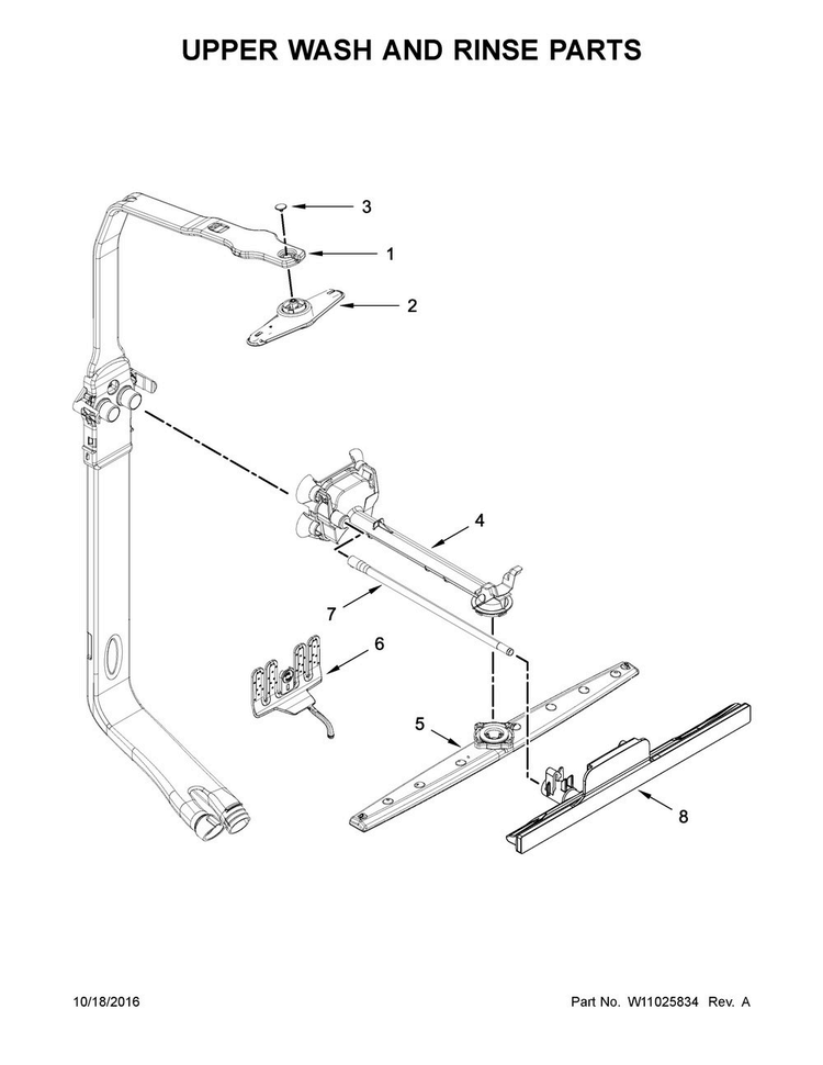 Upper Wash And Rinse Parts Diagram and Parts List for WDT920SADM3  Whirlpool Dishwasher