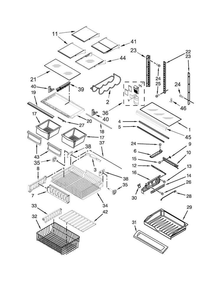 Shelf Parts Diagram and Parts List for KRFF302EBL00  KitchenAid Refrigerator
