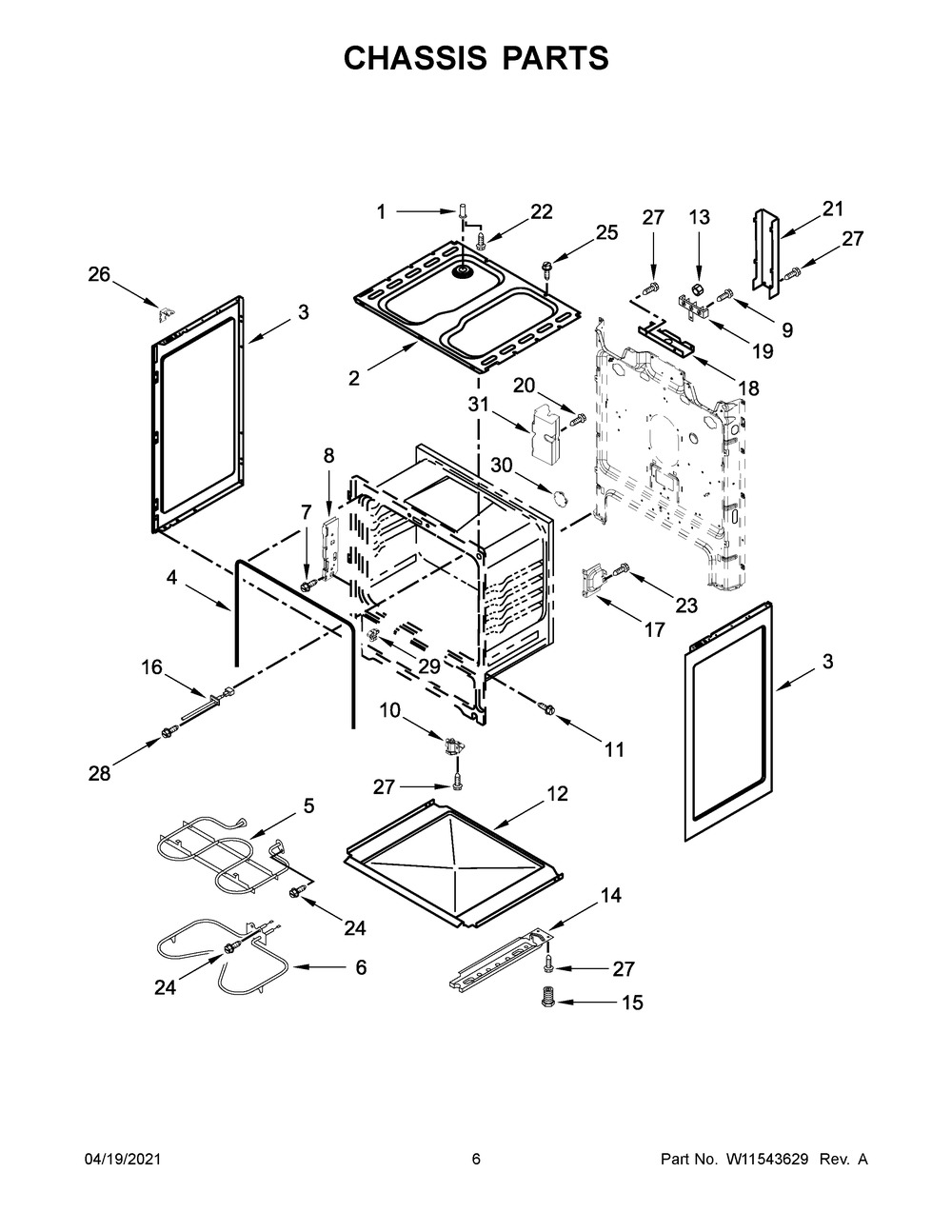 Chassis Parts Diagram and Parts List for ACR2303MFW5  Whirlpool Range