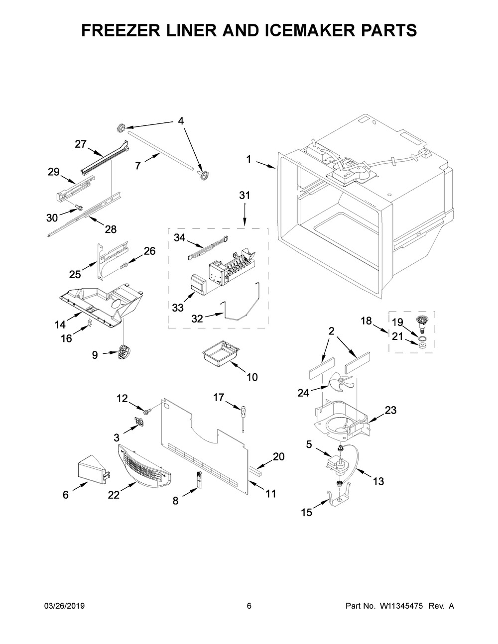 Freezer Liner And Icemaker Parts Diagram and Parts List for WRF532SMHV01  Whirlpool Refrigerator