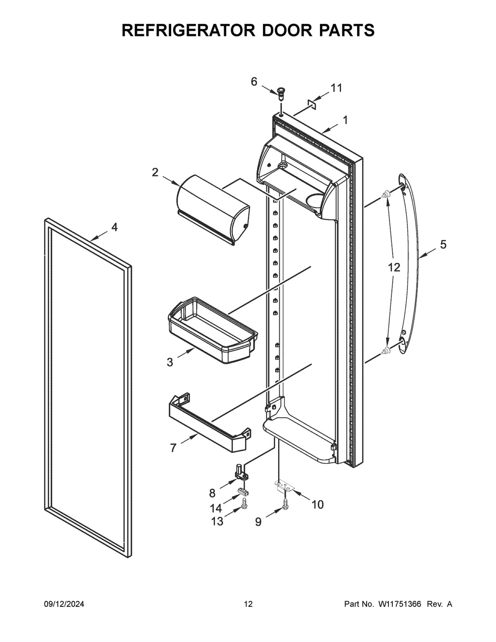 07 - Refrigerator Door Parts Diagram and Parts List for WRS311SDHB10  Whirlpool Refrigerator