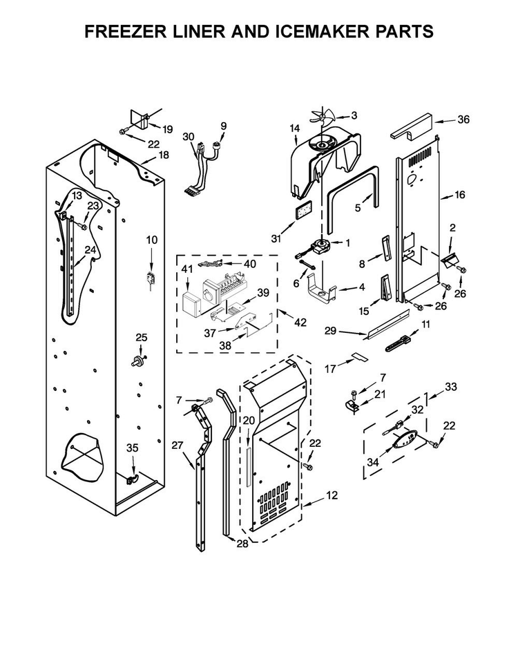 Freezer Liner And Icemaker Parts Diagram and Parts List for KBSN602EPA01  KitchenAid Refrigerator