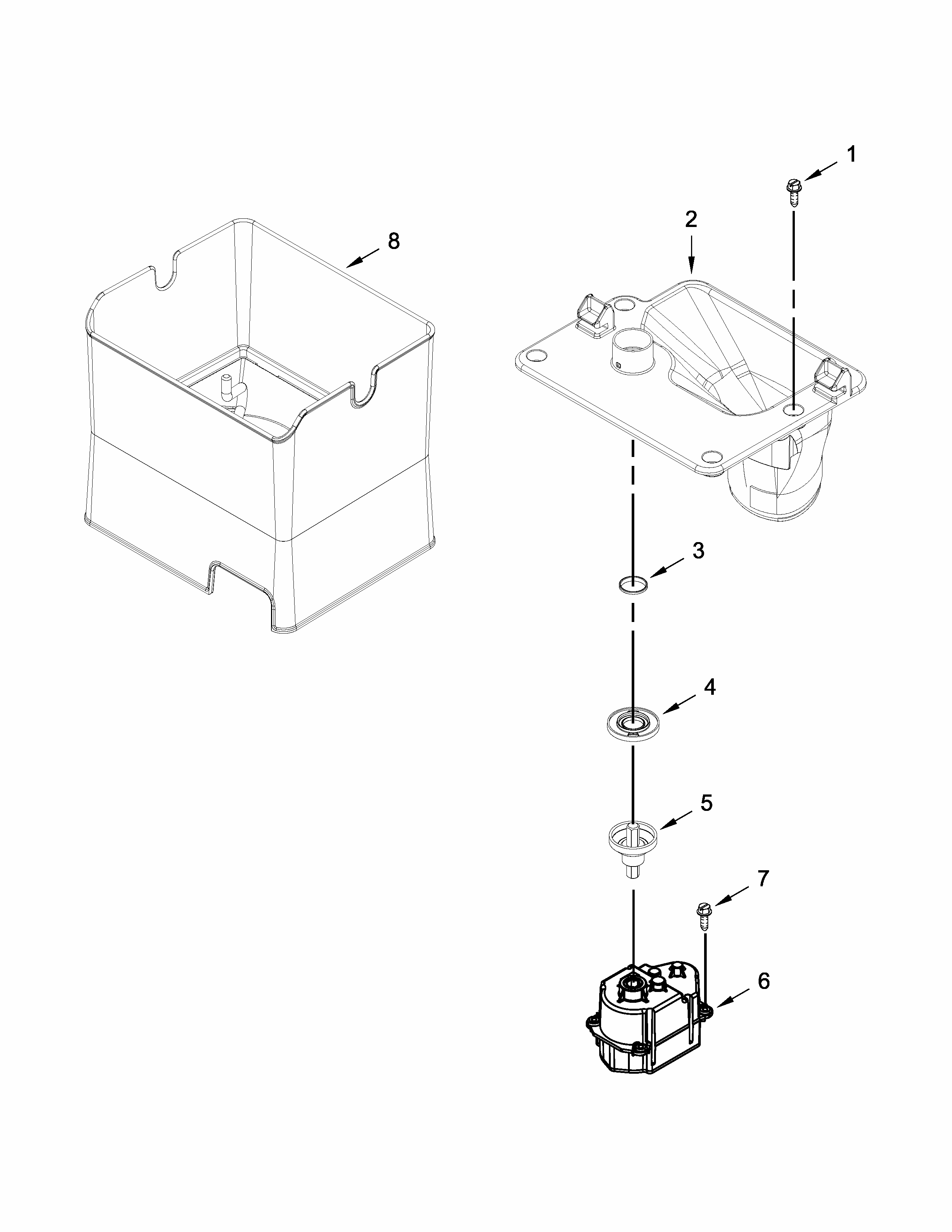 Motor And Ice Container Parts Diagram and Parts List for 59672383411  Kenmore Refrigerator