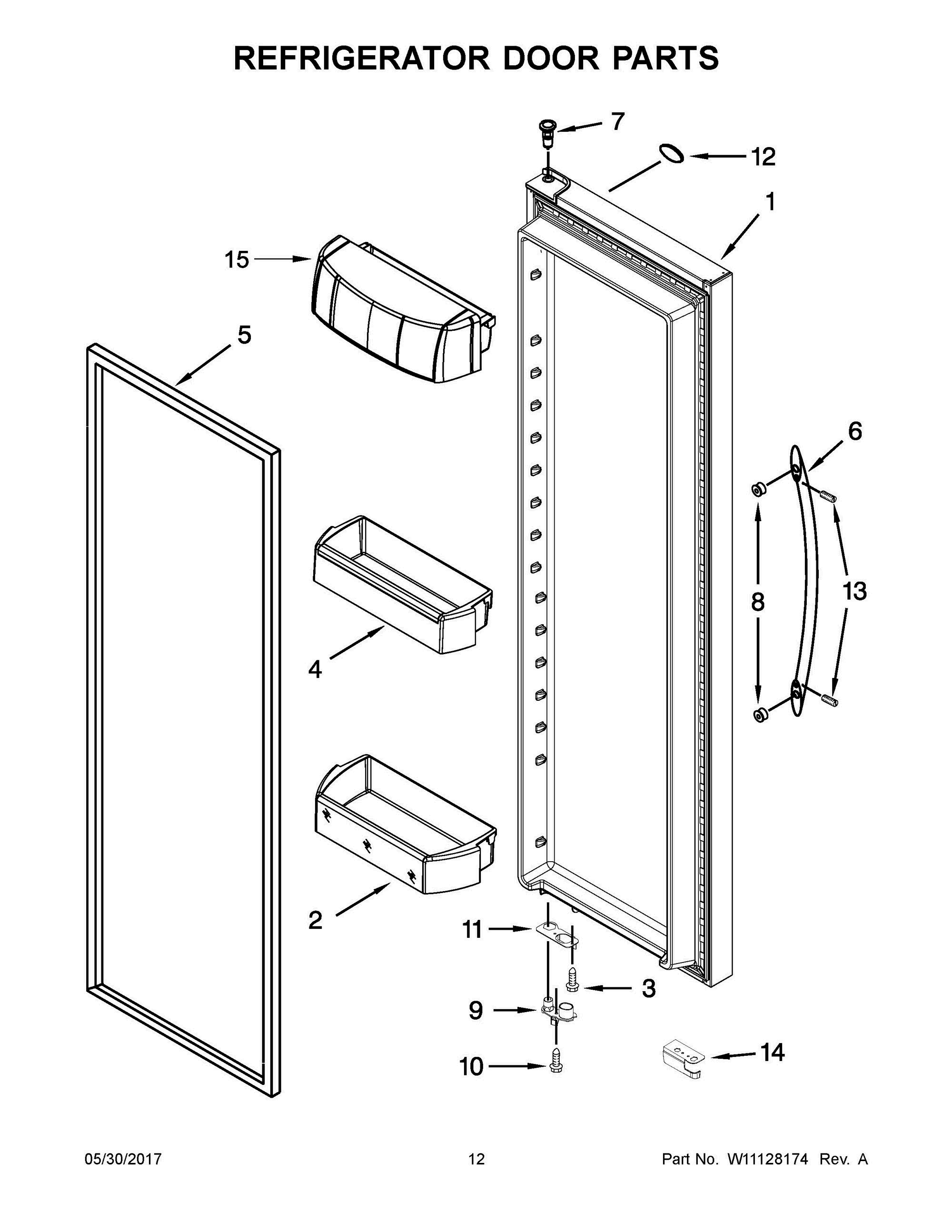 07 - REFRIGERATOR DOOR PARTS Diagram and Parts List for WRS571CIDB02  Whirlpool Refrigerator