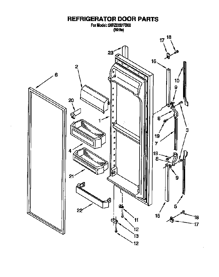 Refrigerator Door Diagram and Parts List for 3XR2727FB00  Whirlpool Refrigerator