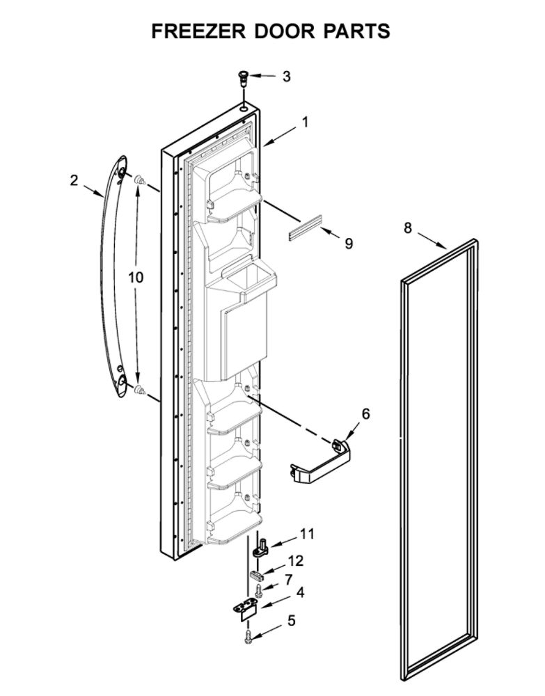 Freezer Door Parts Diagram and Parts List for 10650045711  Kenmore Refrigerator