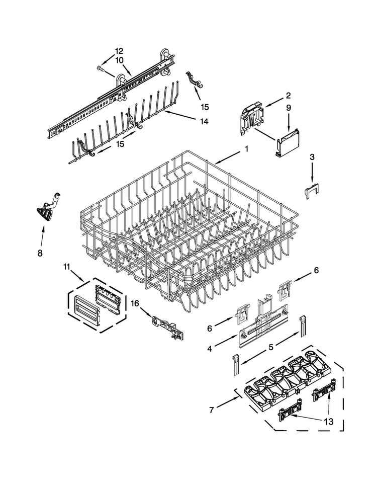 Upper Rack And Track Parts Diagram and Parts List for KDTE554CSS3  KitchenAid Dishwasher