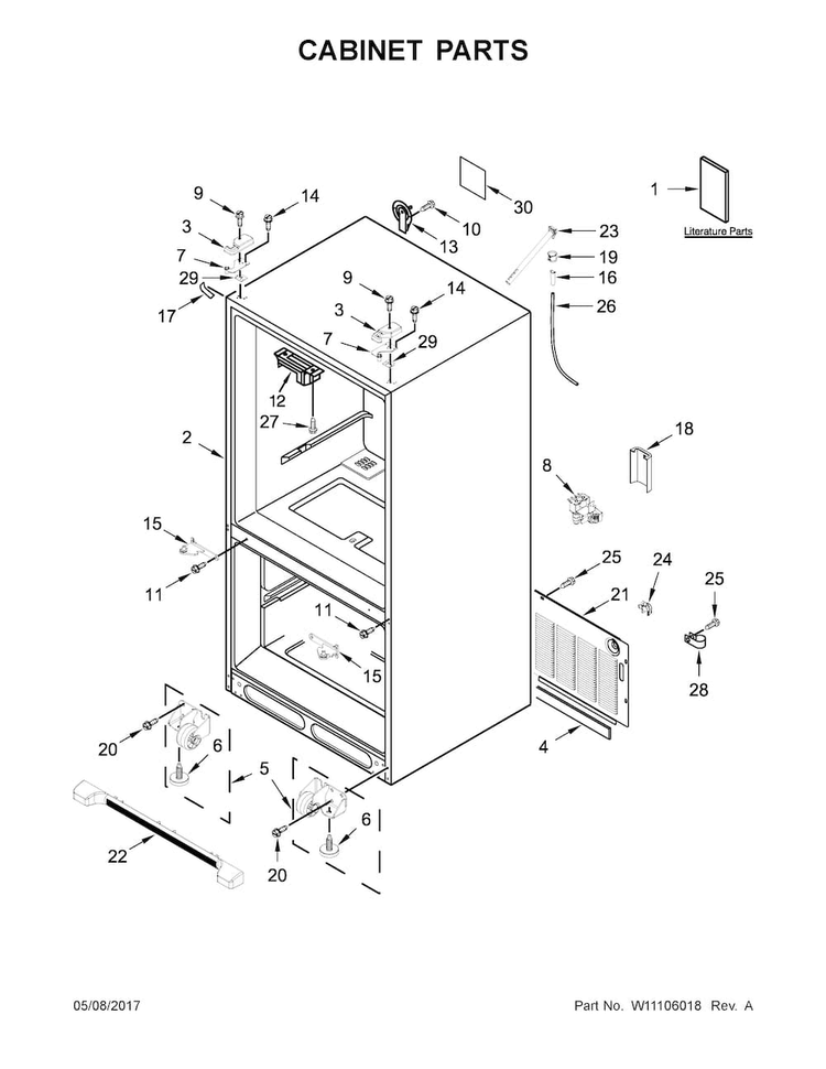 Cabinet Parts Diagram and Parts List for WRF535SMHB00  Whirlpool Refrigerator