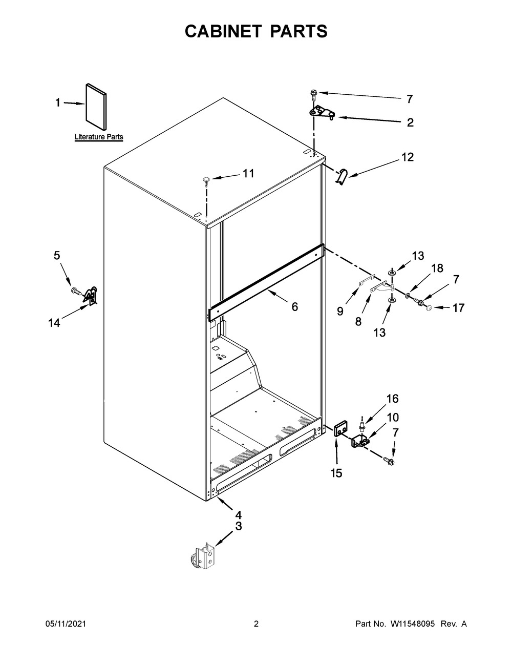 Cabinet Parts Diagram and Parts List for WRT314TFDB02  Whirlpool Refrigerator