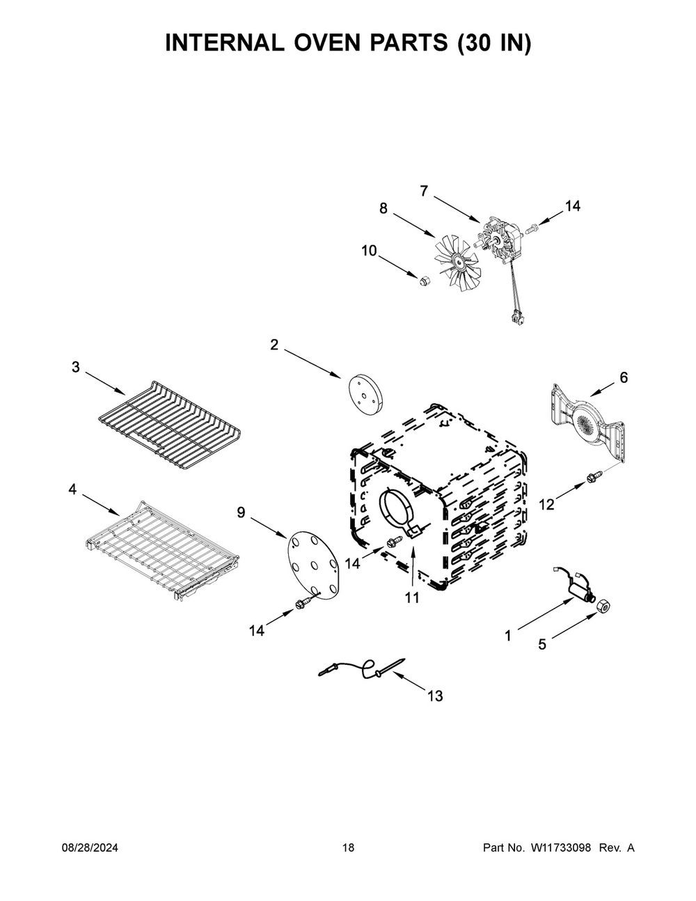 10 - Internal Oven Parts (30 In) Diagram and Parts List for KFGC558JMH07  Whirlpool Range