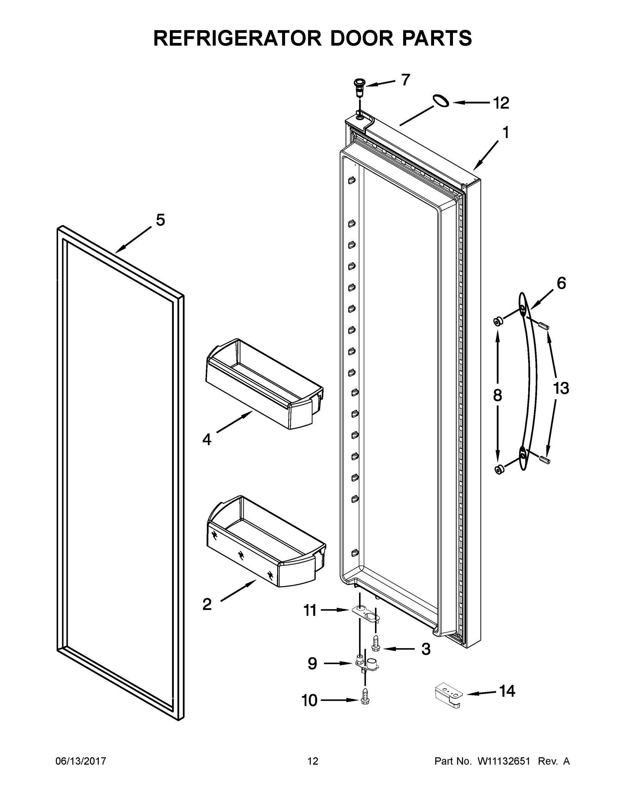 07 - REFRIGERATOR DOOR PARTS Diagram and Parts List for WRS586FLDW03  Whirlpool Refrigerator