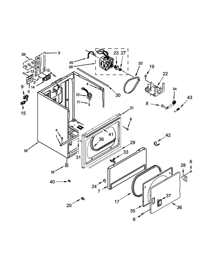 Cabinet Parts Diagram and Parts List for 4KWED4750BQ1  Whirlpool Dryer