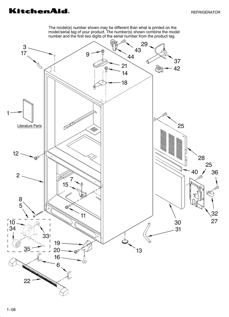 Cabinet Parts Diagram and Parts List for KBLS22ETSS11  KitchenAid Refrigerator