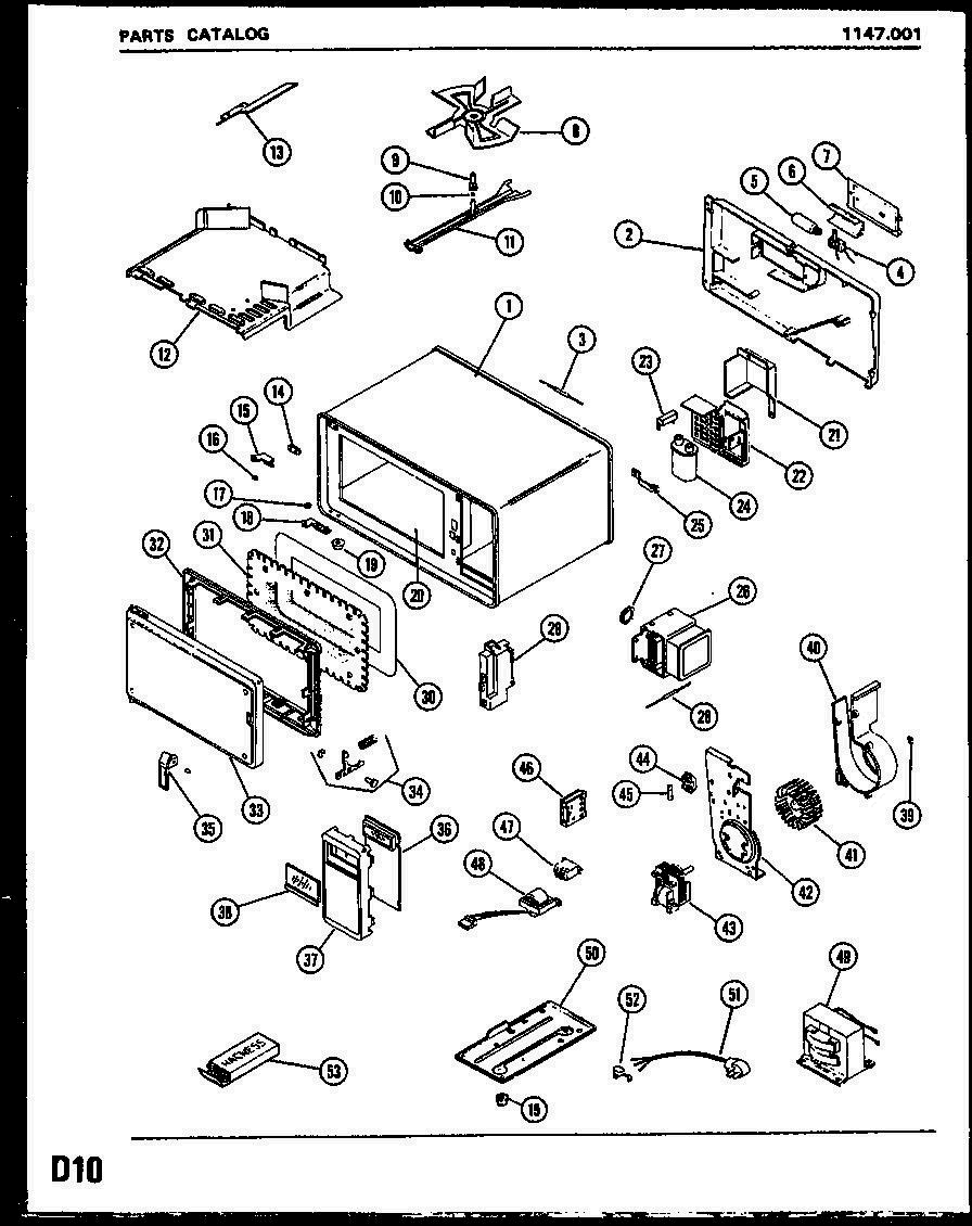 01 - Page 1 Diagram and Parts List for 1147001  Whirlpool Microwave