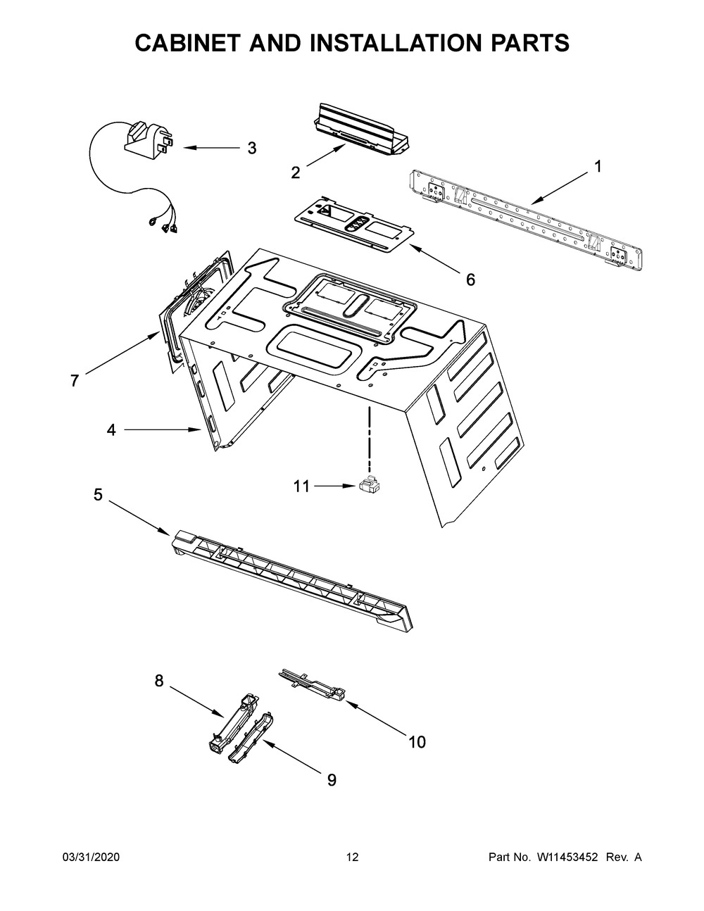Cabinet And Installation Parts Diagram and Parts List for WMHA9019HN2  Whirlpool Microwave
