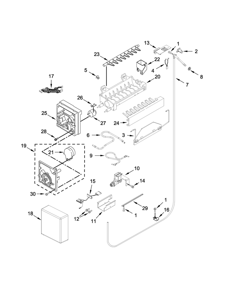Ice Maker Parts Diagram and Parts List for KBFN502EBS01  KitchenAid Refrigerator