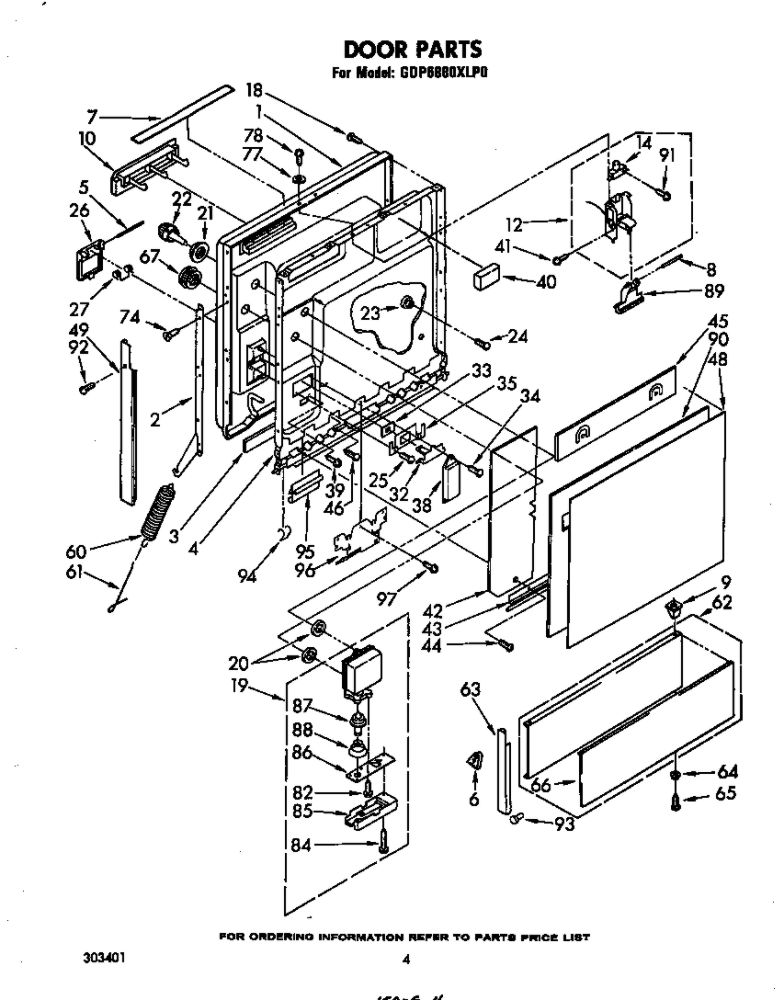 Door Diagram and Parts List for GDP6880XLP0  Whirlpool Dishwasher