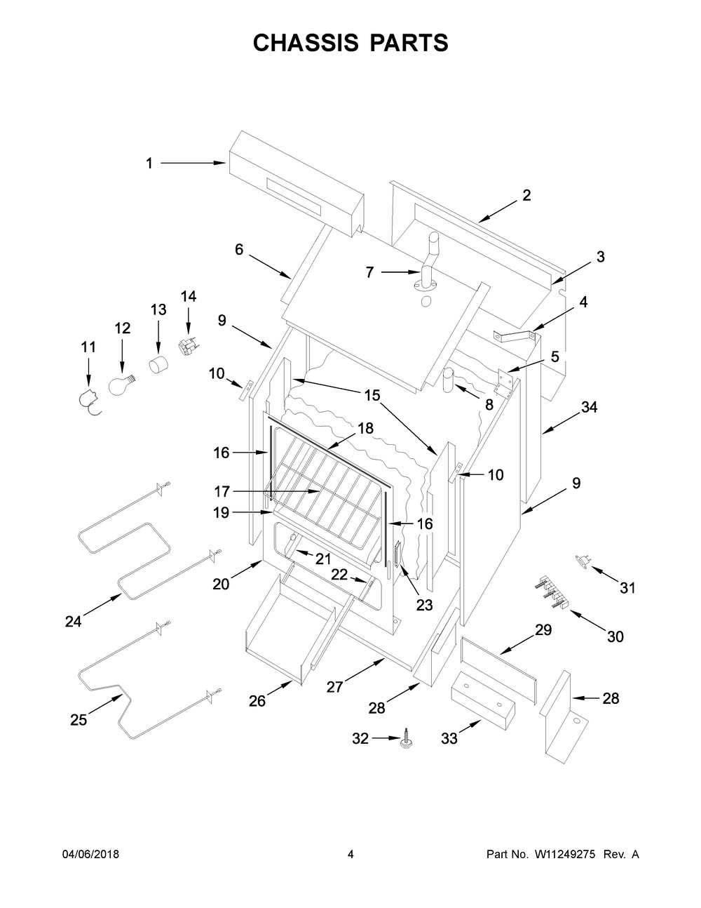 Chassis Parts Diagram and Parts List for YWFE50M4HS0  Whirlpool Range