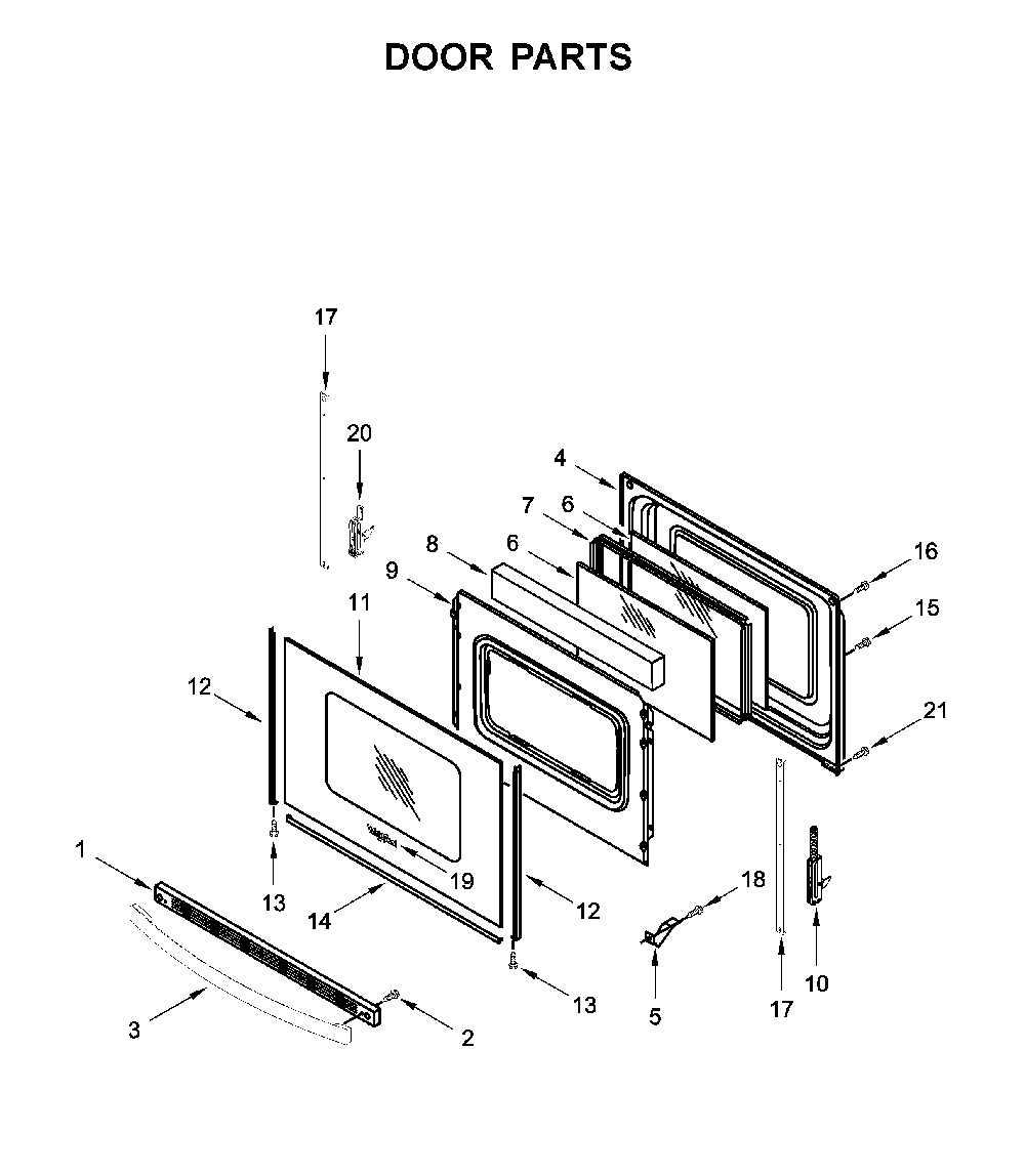 Door parts Diagram and Parts List for WFC315S0JS0  Whirlpool Range