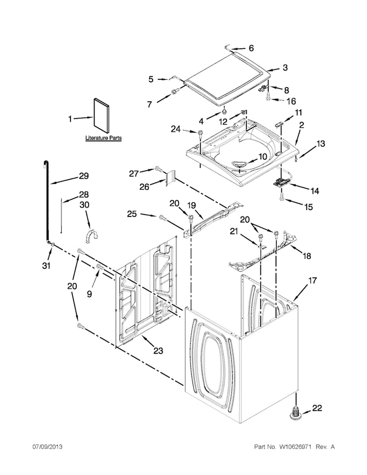 Top And Cabinet Parts Diagram and Parts List for WTW5500BW0  Whirlpool Washer