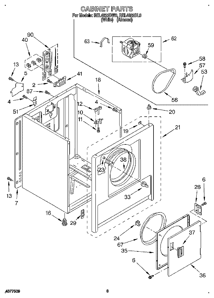 SECTION Diagram and Parts List for REL4622DW0  Roper Dryer