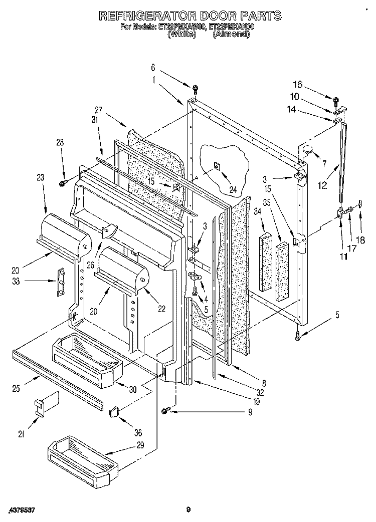 REFRIGERATOR DOOR Diagram and Parts List for ET22PMXAN00  Whirlpool Refrigerator