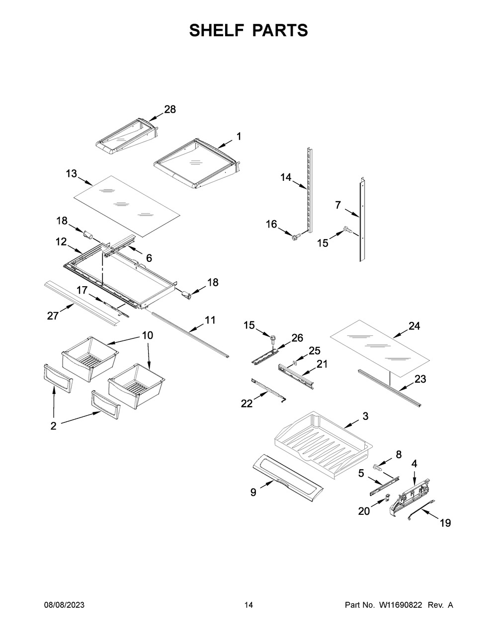 Shelf Parts Diagram and Parts List for WRF555SDFZ17  Whirlpool Refrigerator