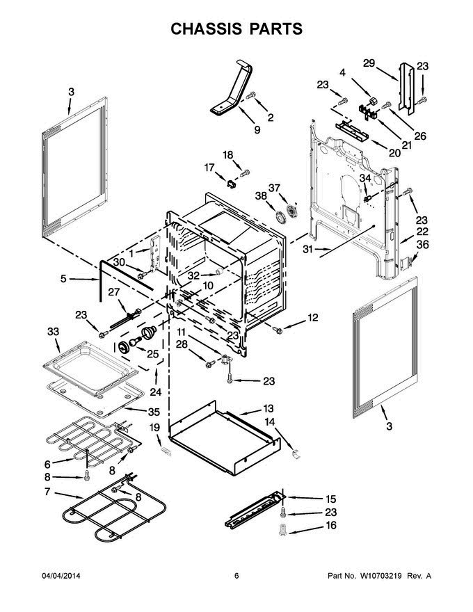 04 - Chassis Parts Diagram and Parts List for YWFE710H0BE1  Whirlpool Range