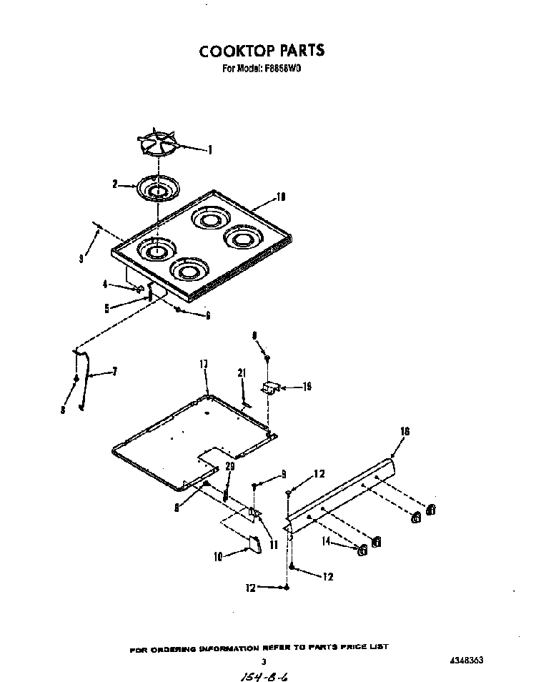 Cook Top Diagram and Parts List for F8858*0  Roper Range