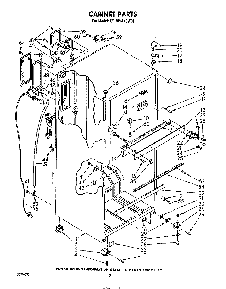 CABINET Diagram and Parts List for ET18HMXSW01  Whirlpool Refrigerator