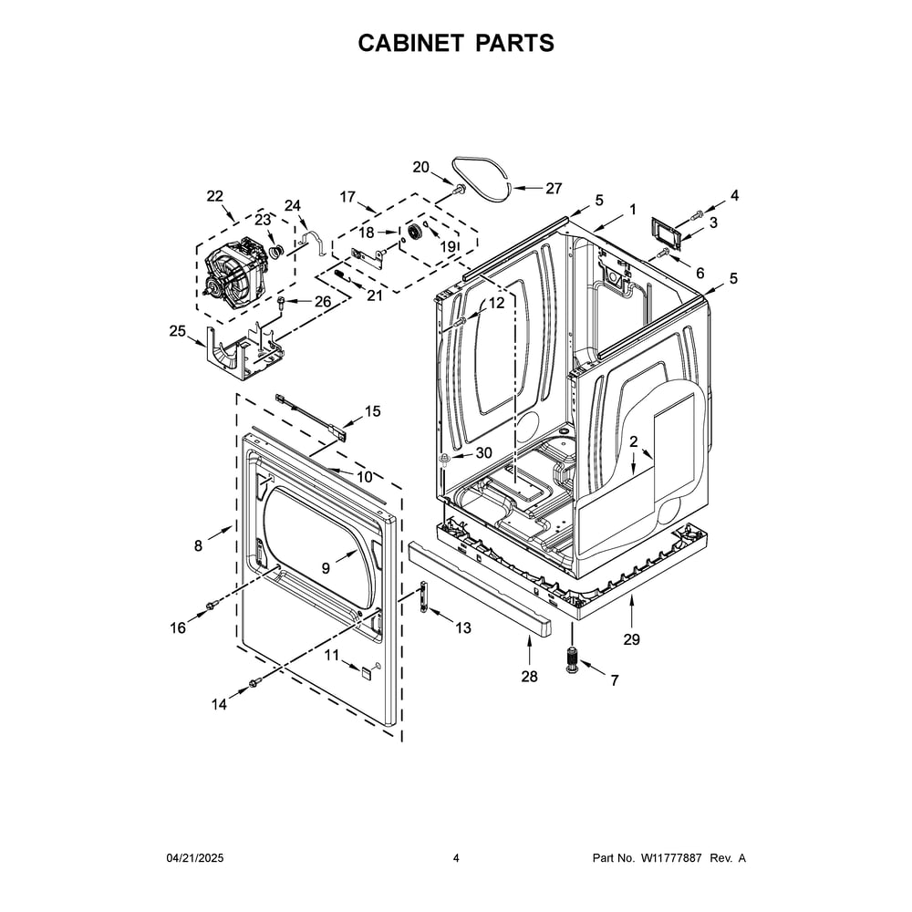 Cabinet Parts Diagram and Parts List for WED8127LC3  Whirlpool Dryer