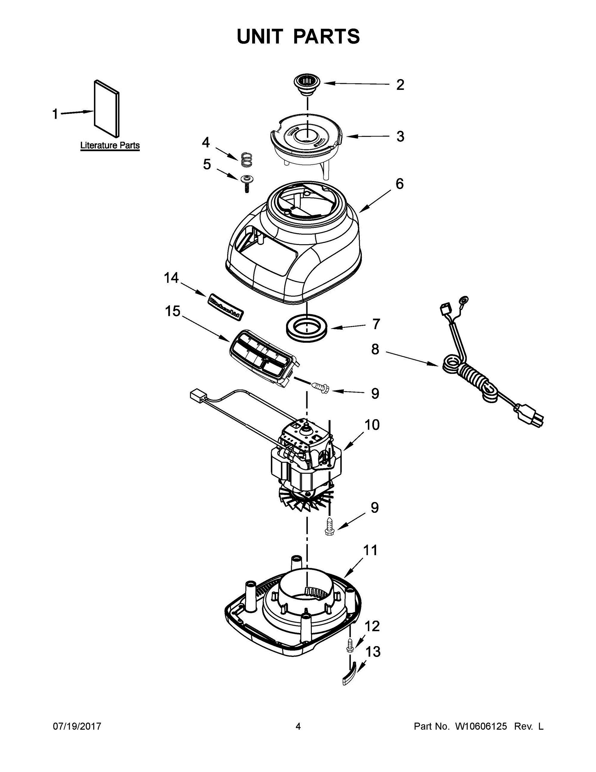 03 - UNIT PARTS Diagram and Parts List for KSB1575BM0  Whirlpool Blender