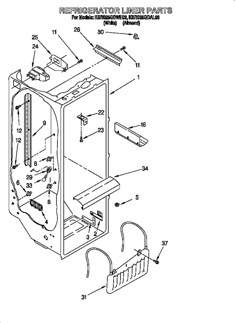 Refrigerator Liner Diagram and Parts List for 885779  KitchenAid Refrigerator
