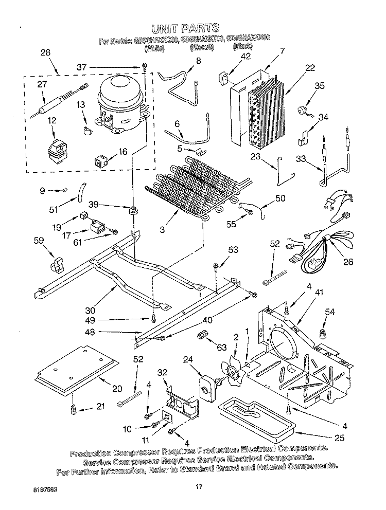 UNIT Diagram and Parts List for GD5SHAXKQ00  Whirlpool Refrigerator