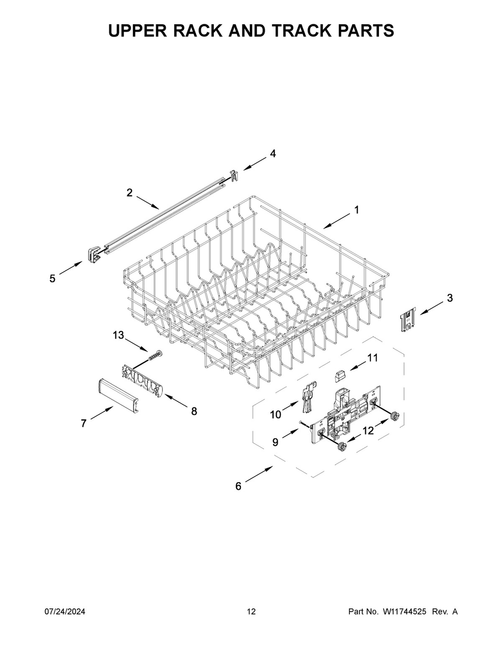 07 - Upper Rack And Track Parts Diagram and Parts List for KDFE304RPS0  Whirlpool Dishwasher