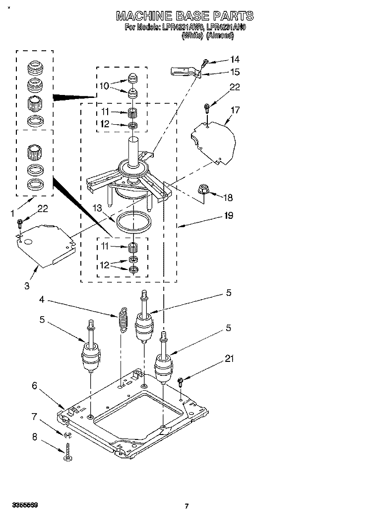 MACHINE BASE Diagram and Parts List for LPR4231AW0  Whirlpool Washer