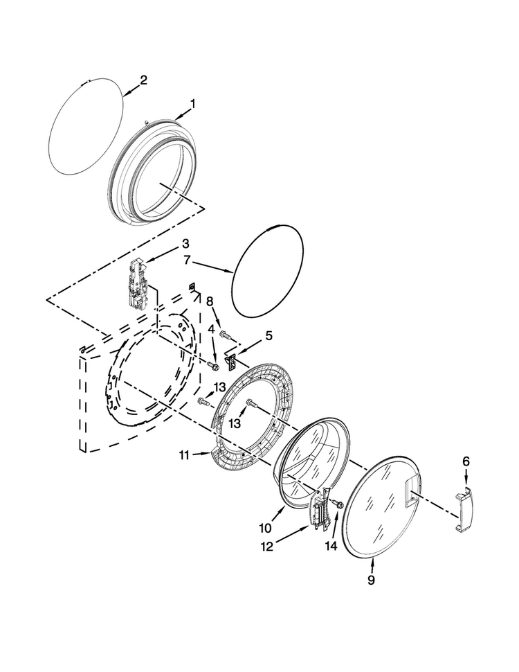 Door Parts Diagram and Parts List for CHW9060AW0  Whirlpool Washer